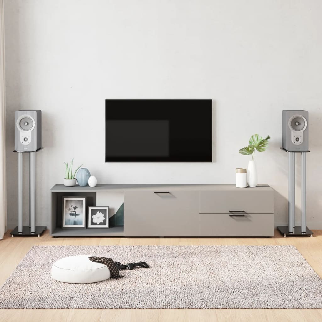 Speaker Stands (2 Pcs) Black & Silver Tempered Glass 3 Column Design