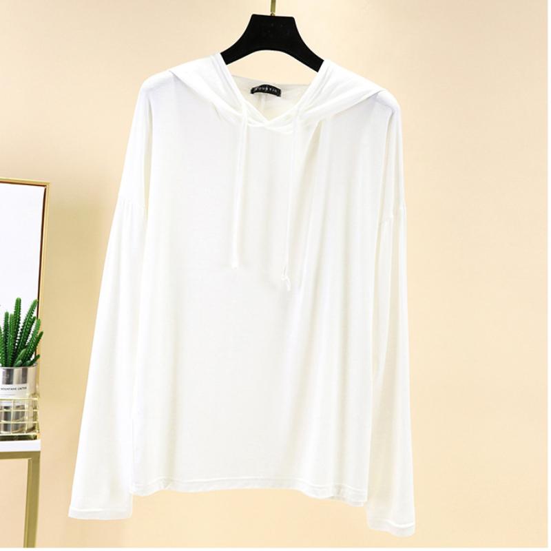 Modales Langarm-T-Shirt mit Kapuze für Damen im Frühling, lässig, große Größe, lockeres Innenhemd, dünnes Oberteil mit Sonnenschutz