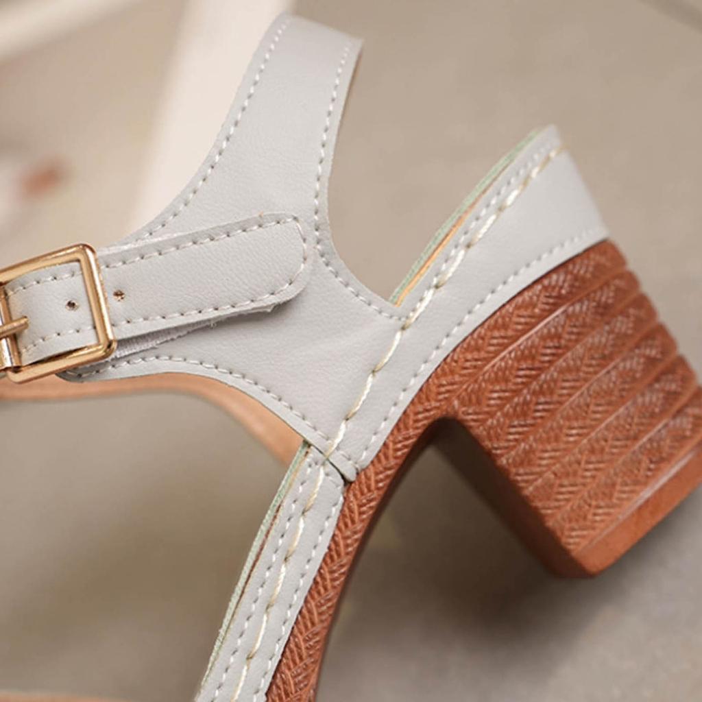 Chunky Heel Slippers For Women Artificial Leather One Line Buckle Solid Comfort Casual Wedge Heel Sandals Versatile Shallow Mouth Shoes