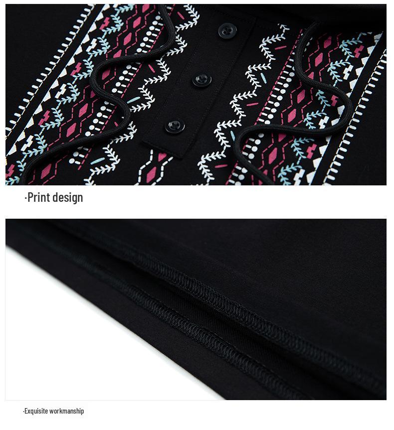 Women's Ethnic Style Cotton Hooded Sweatshirt - 2025 Spring/Autumn, Thin, Plus Size, Casual for Middle-Aged Mothers