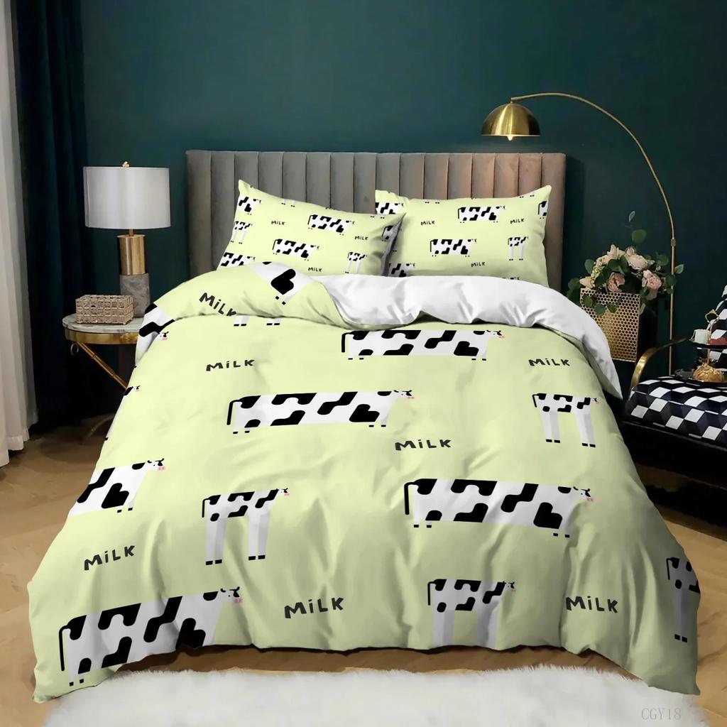 Milk Cow Duvet Cover King Queen Size Cute Cartoon Cows Bedding Set for Kids Farmhouse Rustic Animal 2/3pcs Polyester Quilt Cover