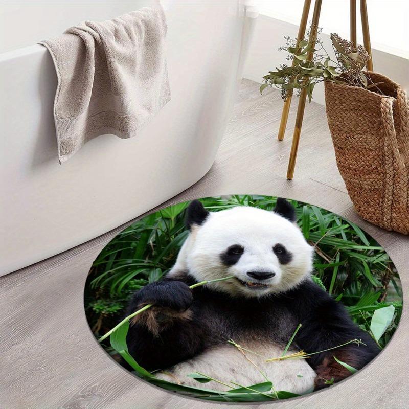 Panda Eating Bamboo Round Rug Flannel Cute Animal Design Carpet Home Decor Living Room Bedroom Floor Mat Non Slip Washable Area