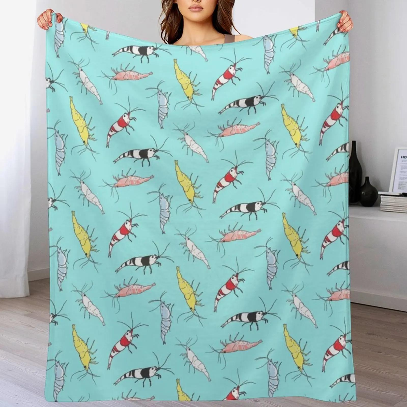 

Fancy Ornamental Aquarium Shrimp on Blue Background Throw Blanket Mens Soft Warm Throw Blanket for Couch 102x76cm(40x30in)