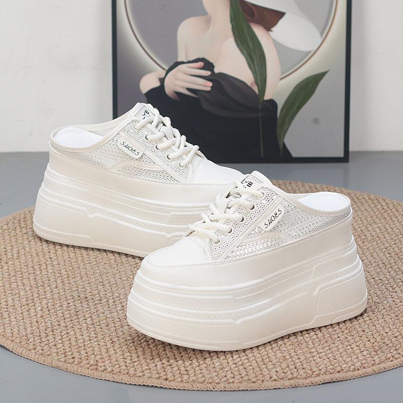 Fashion 10CM Air Mesh Breathable Sandal Slippers Pumps Platform Wedge Luxury Hidden Heels Summer Round Big Toe Fashion Women Shoes