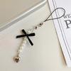 Fashion Bowknot Heart Bead Hanging Pendant Sweet Phone Strap Bag Decoration Portable Hanging Lanyard for Girls Women