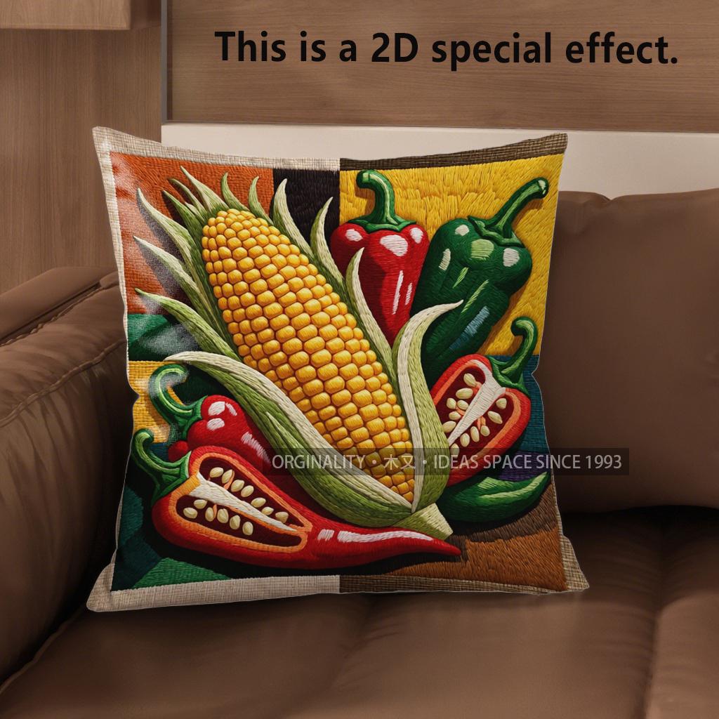 2D Vintage Farm Vegetables Corn Chili Throw Pillow Covers** Pattern Cushion Cover Suitable For Sofa Bedroom Car Pillow Cover