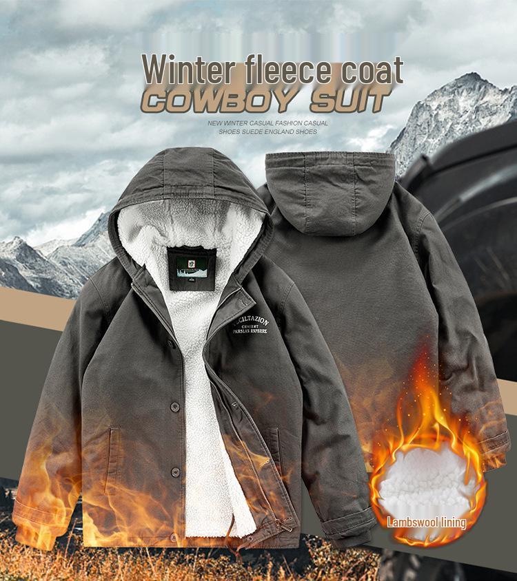 Men's Hooded Winter Cotton Jacket with Lambswool Lining - Warm & Thickened 1883