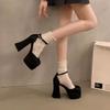 Waterproof Platform Ultra-high-heeled Sandals 12cm Thick Satin White Wedding Bridal Shoes with Bag Head Thick Heeled Shoes