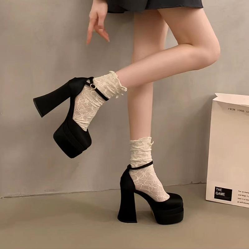Waterproof Platform Ultra-high-heeled Sandals 12cm Thick Satin White Wedding Bridal Shoes with Bag Head Thick Heeled Shoes