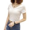 Korean Style Front & Back V-Neck Women's Short-Sleeve Bodycon T-shirt - Black & White, 2024 Summer Collection.