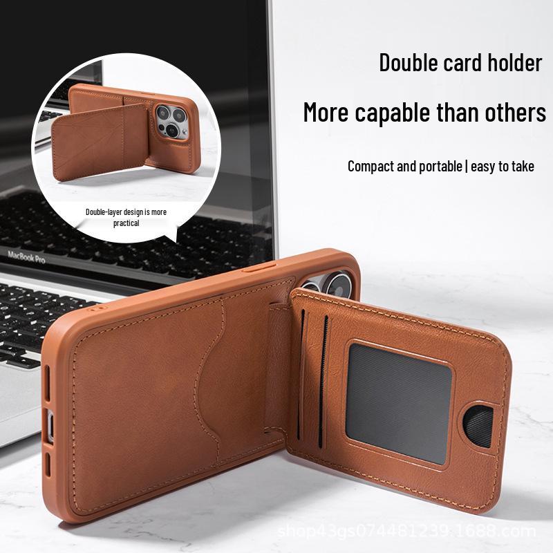 iPhone 17 Leather Magnetic Stand Case with Card Slot