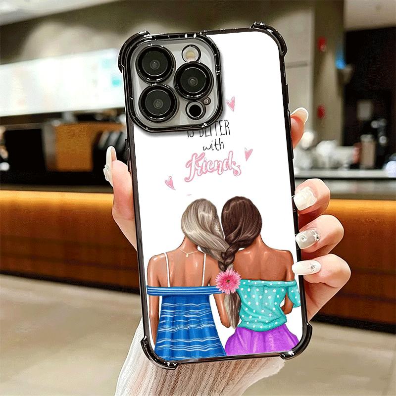 Best Friends Forever Girls Plating Phone Case For Iphone 16 17 Pro Max Air 16E 14 15 Plus 12 13 Mini Anti-Fall Airabag Cover