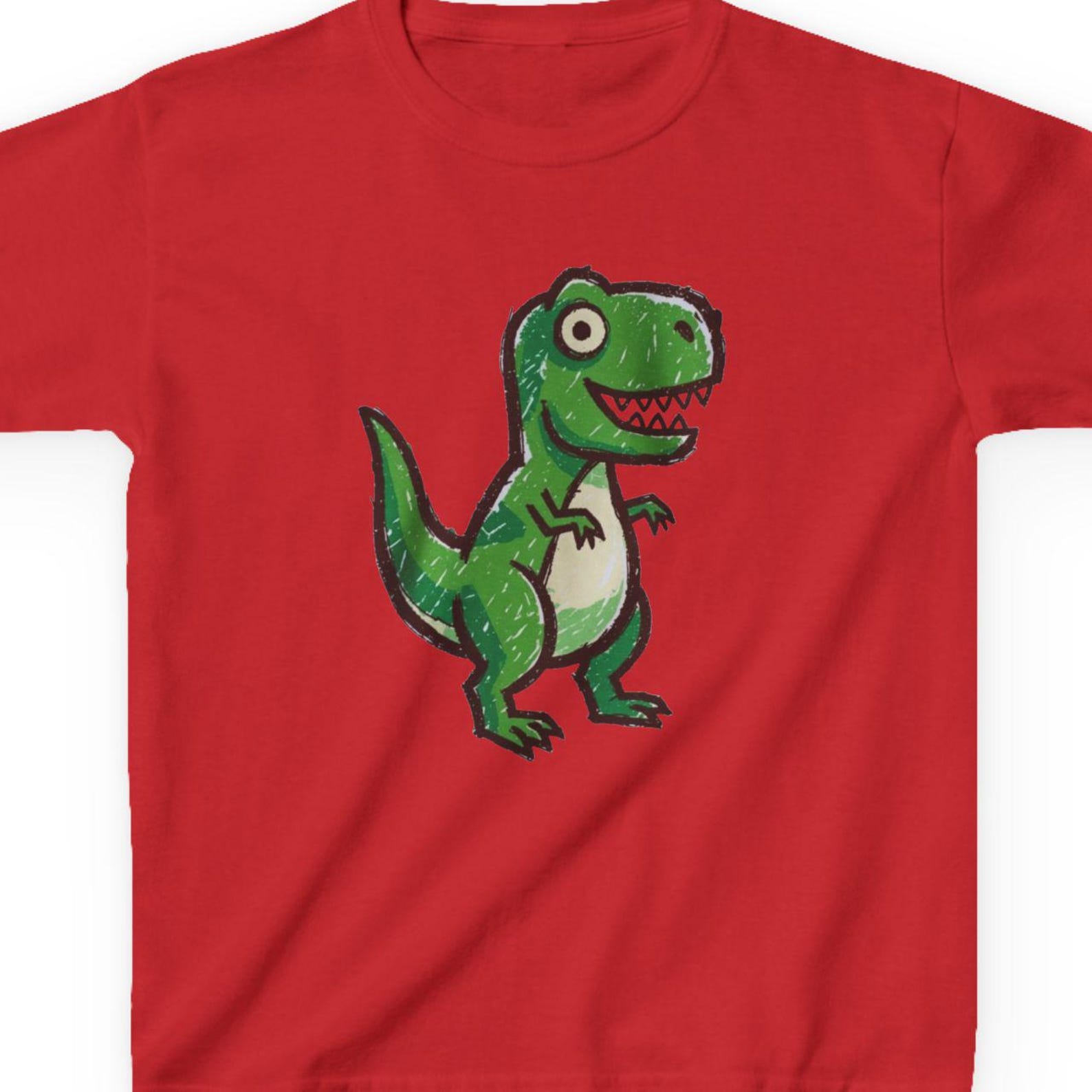 Hand Drawn T-Rex Dinosaur Kids Tee | Dinosaur Illustration, Cartoon Dino Shirt Fast & Free Shipping USA 100