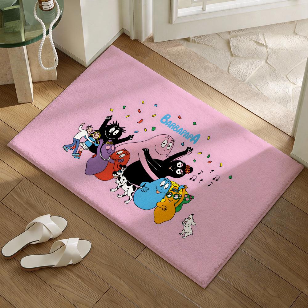 Les Barbapapa Cartoon Floor Mat Soft Flannel Non-Slip Door Mat - Thickened Rug for Living Room Home Decor 40x60cm