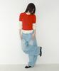 RONRON Button Point Slim Short Sleeve Knit Red