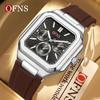 OFNS Herrenuhren Hochwertiges Leder Lässige Quadratische Armbanduhren Kalender Wasserdicht Business Mode Herren Chronograph Uhr