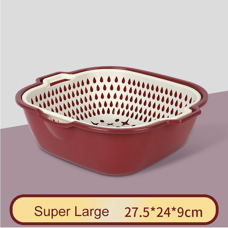 Multifunctional Double-Layer Drain Basket 2PCS/Set Vegetable Wash Basket Plastic Strainer Filter Food Colander Kitchen Gadget