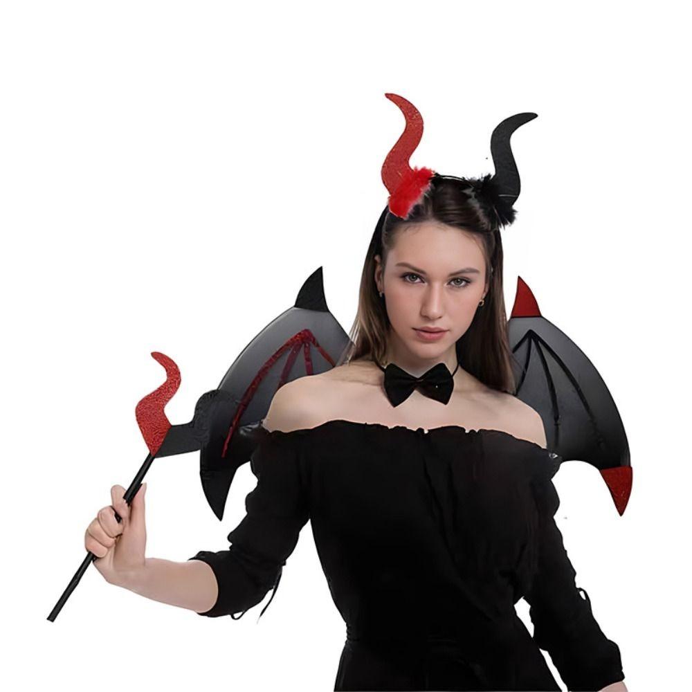 Devil Halloween Costume Cosplay Props Realistic Demon Horn Hair Band Bat Wings with Tail  Kids