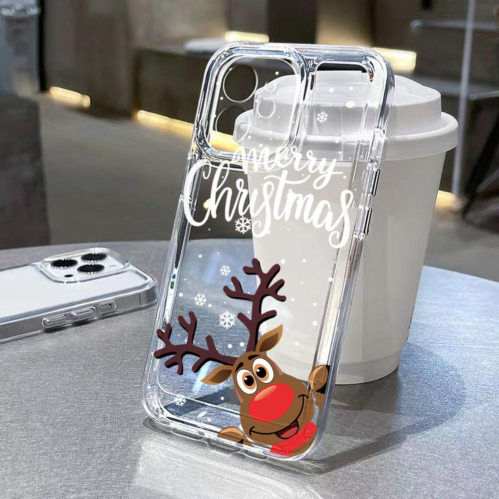 Christmas Tree Print Anti Fall Phone Case For Iphone17 16 16pro 15 14 13 12 11 Pro Max 7 8 Plus Transparent Silicone Soft Shell