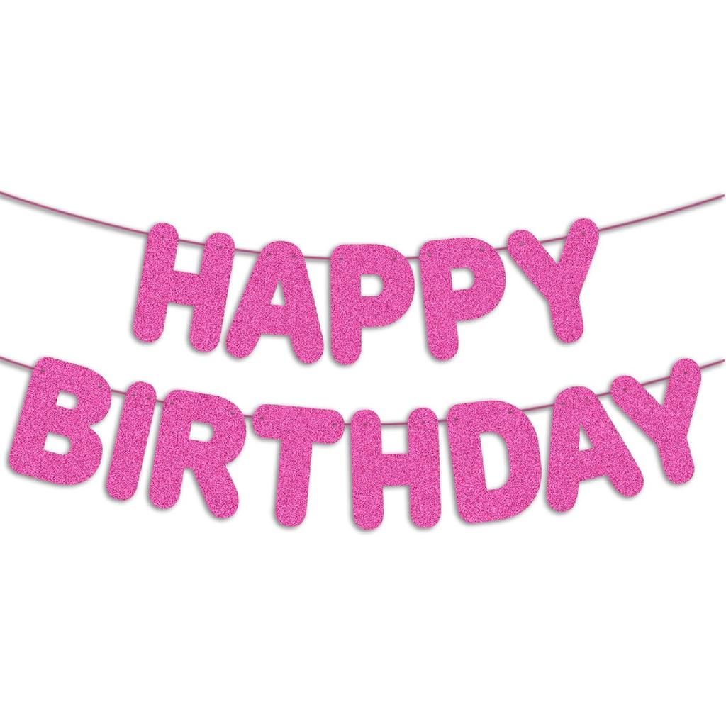 Pre-Strung Happy Birthday Black Glitter Banner, Black Birthday Party Decorations for Men, BDAY Party Backdrop Sign for Him