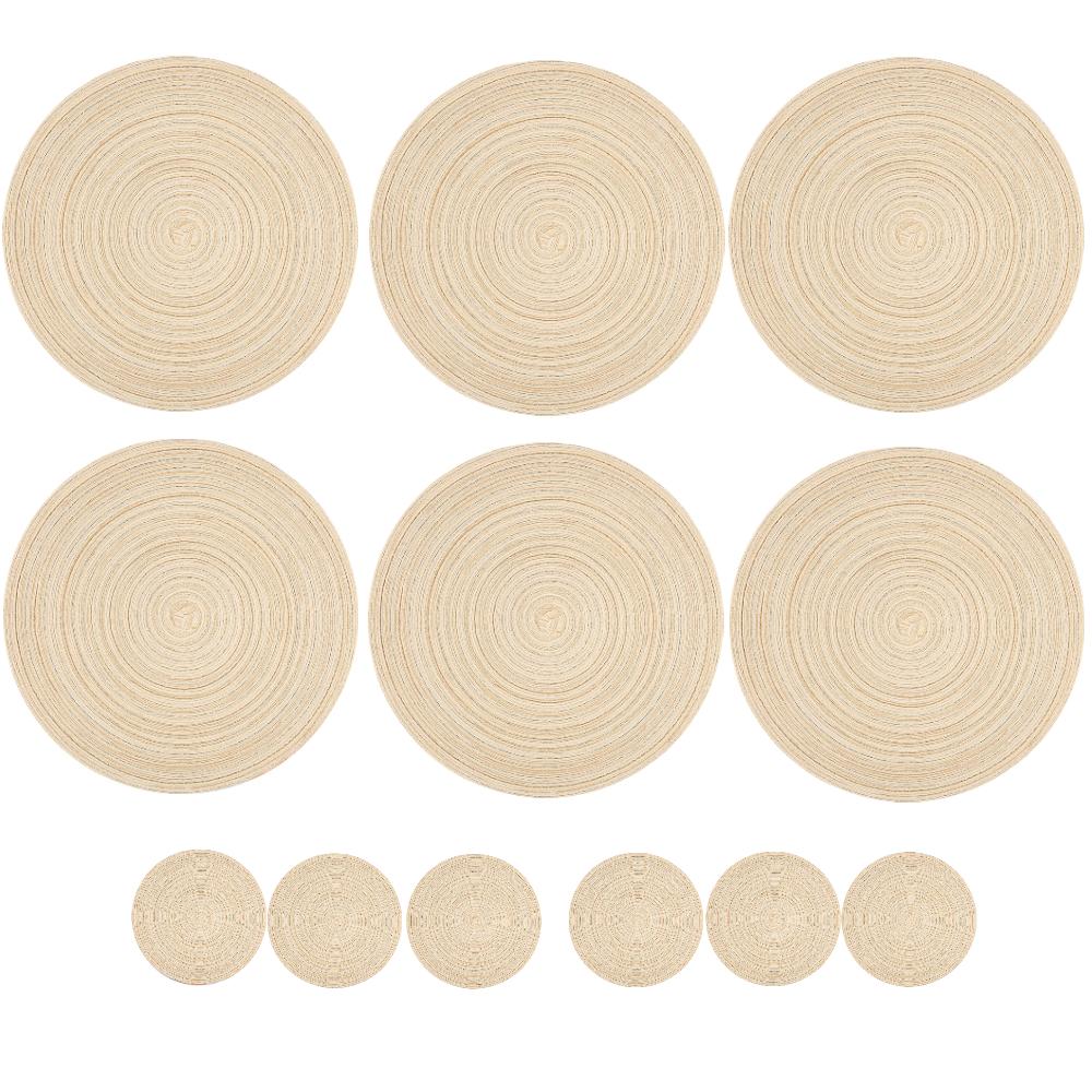 Set of 6 Round Braided Placemats Table Mats Woven Non-Slip Dining Table Heat Resistant Bowl Pads Kitchen Drink Cup Coasters