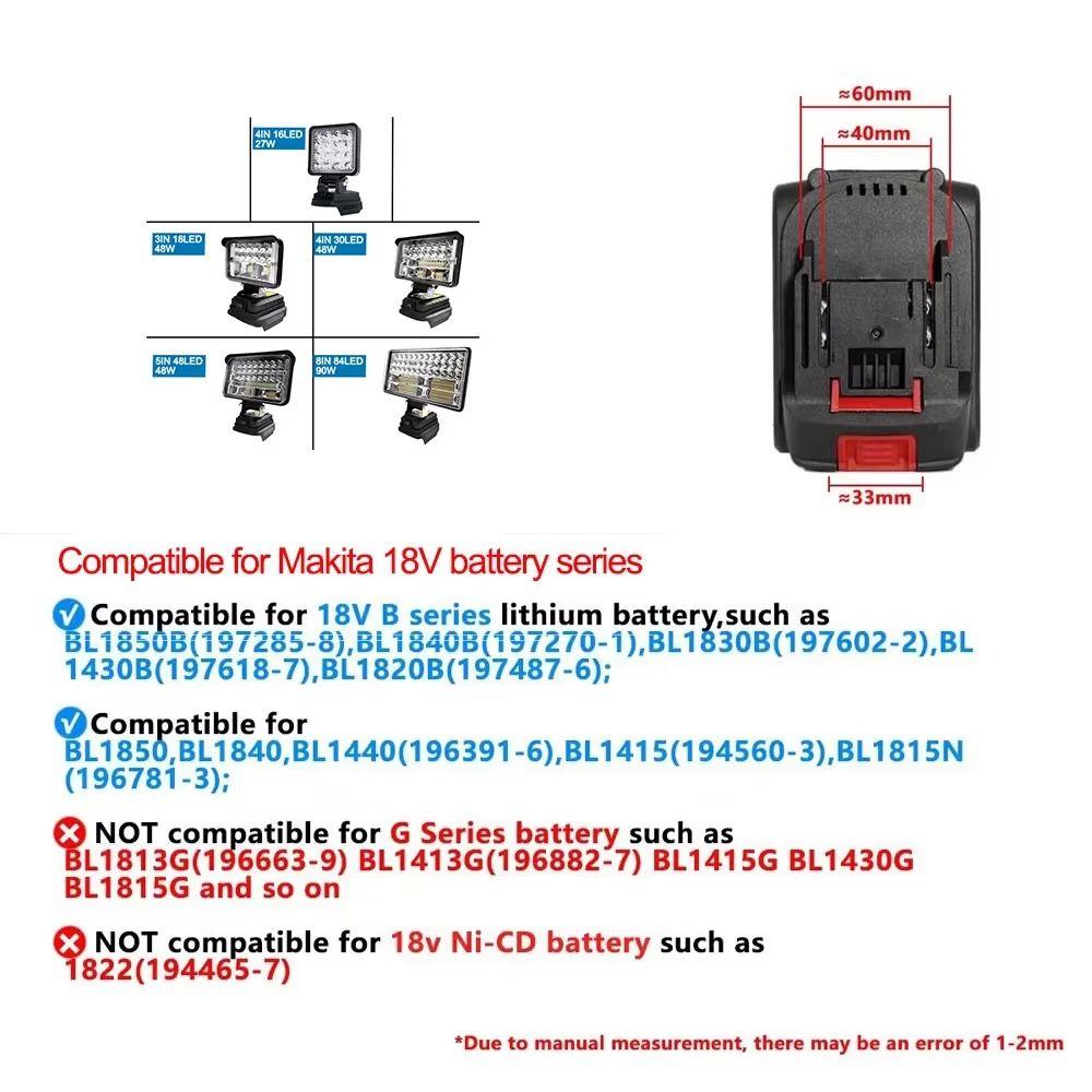 1Pcs Portable Working Spotlights 3/4/5/7/8Inch Fishing Light Led Light  Fit for Makita 18V Battery