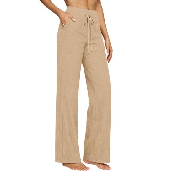 

Women Pants High Rise Wide Leg Work Trousers with Side Pockets Pure Color Drawstring Casual Business Office Pants S абрикосовий