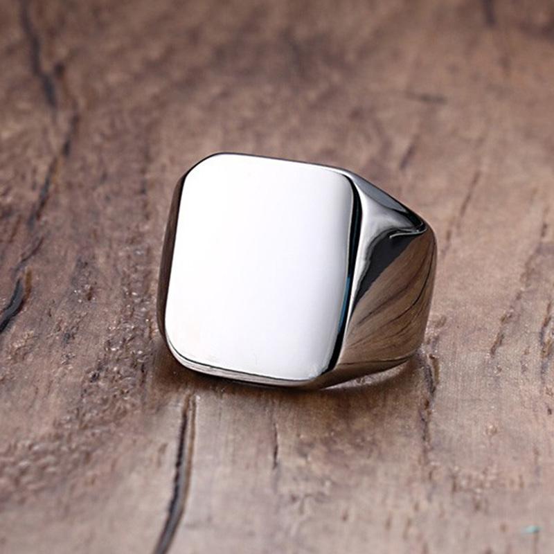 Vnox 12.5mm Signet Ring for Men, Black Square Top Stainless Steel Finger Band, Gothic Punk Rock Boy Stamp Rings