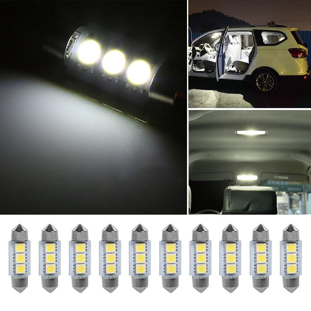 10PCS 36MM 12V 3 SMD 5050 LED Festoon Dome Car Light Bulbs Interior Lamp White