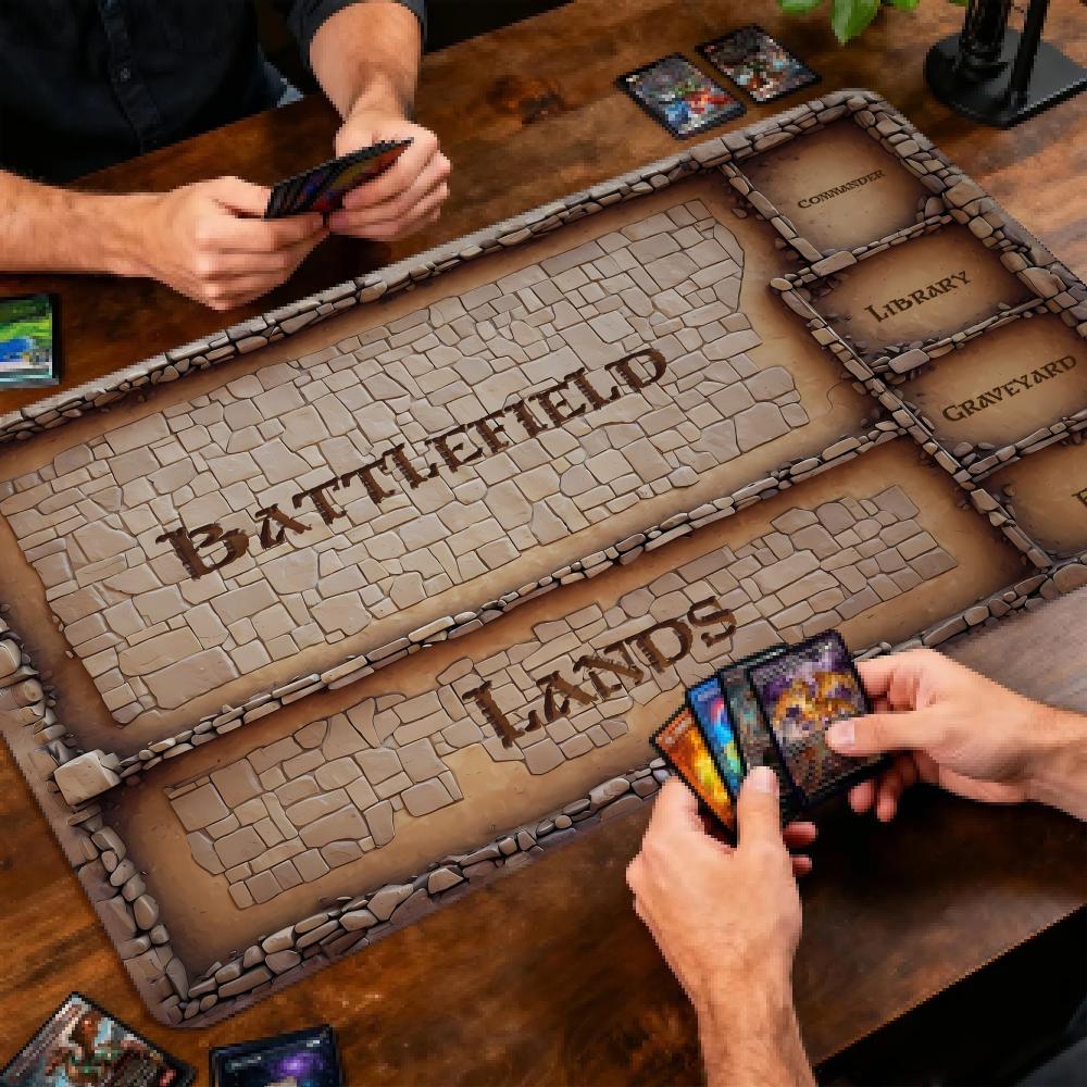 Retro Stone Brick Pattern MTG Playmat 24"X14" Magic Card Mat with Stitched Edge Non-Slip Tabletop Playmat Board Game Mat for TCG