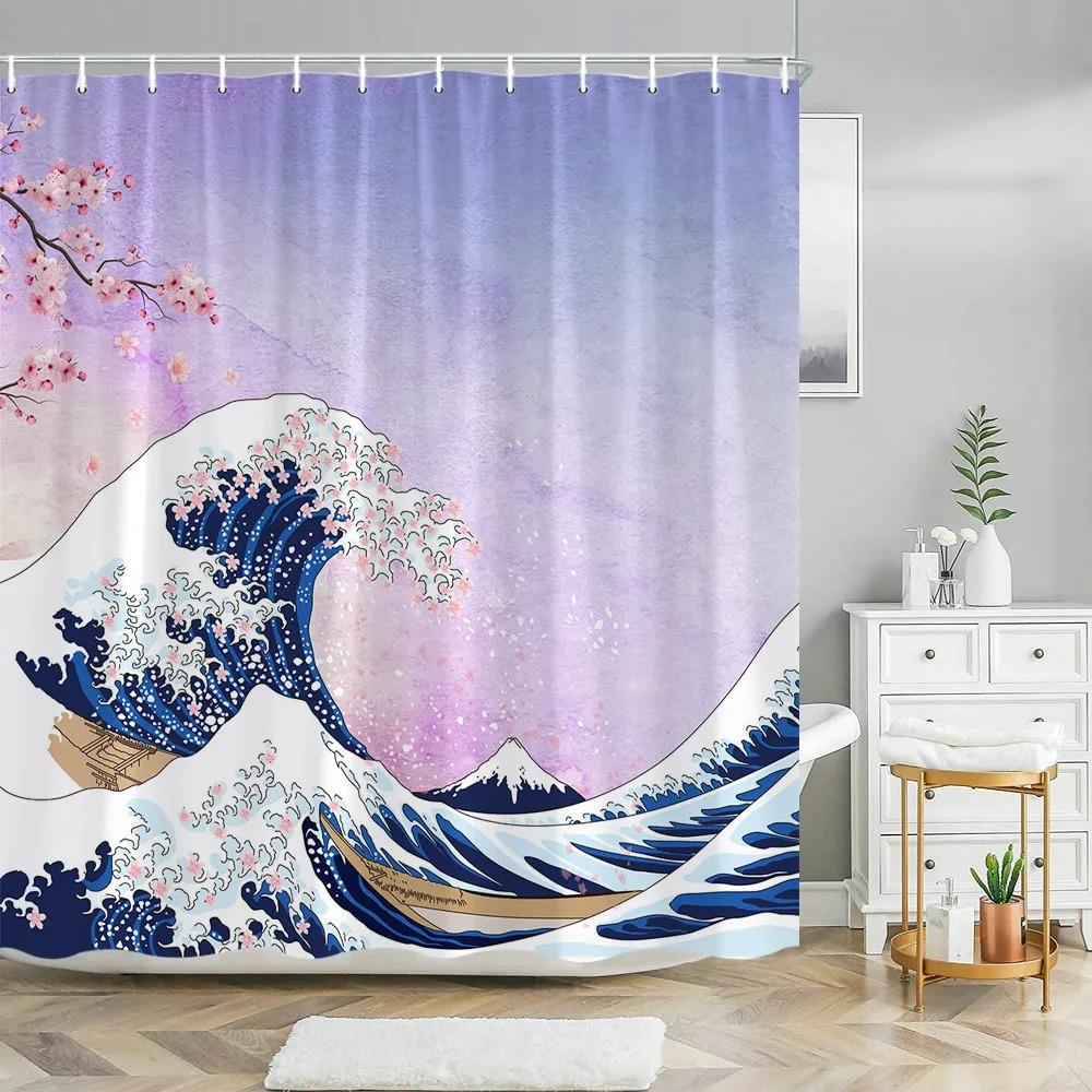 Chinese Landscape Landscape painting Shower Curtain Ink Painting Landscape Polyester Fabric Washable Bath Curtain Bathroom Decor