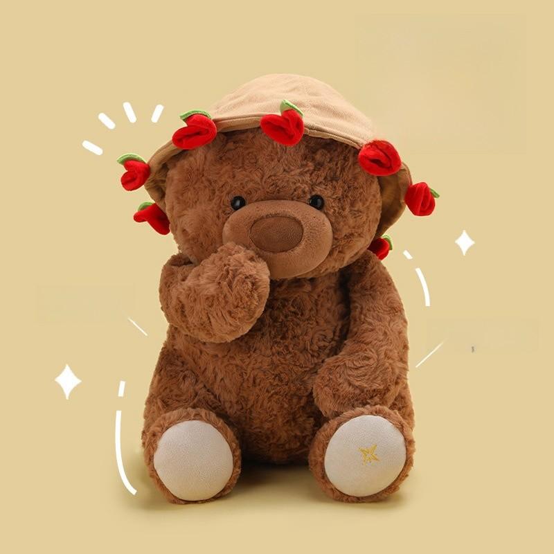Bear Teddy Cute Filled Pp Cotton Rose Hat Plush Toy Gift For Girls Women