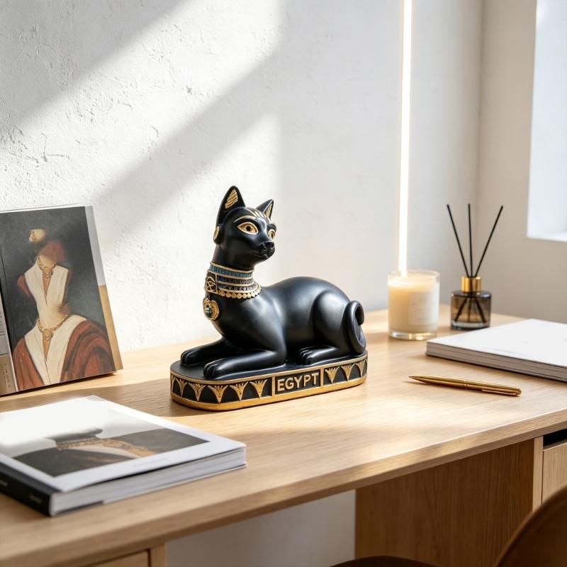 Altes Ägypten Harz Katzen Göttin Bastet Figur für Regal Styling, Indoor Dekorative Statue für Schreibtische und Vitrinen