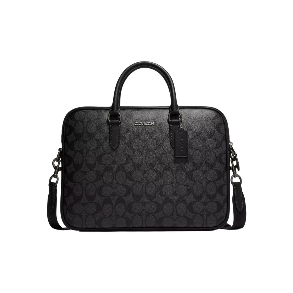 Coach Gotham Liam 33 Letter Logo Classic Monogram Zip Closure PVC Briefcase Men Briefcase Black CJ630-QBO4G