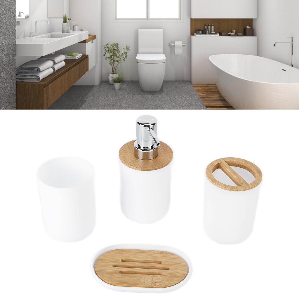 4Pcs Bathroom Accessory Set Bamboo Waterproof Gift Toothbrush Cup for Home Hotel