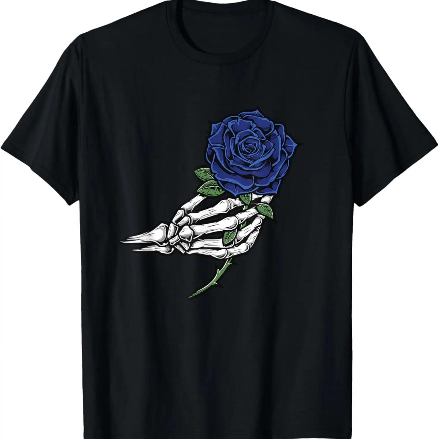 Skeleton Hand Holding Blue Rose T-Shirt S чёрный
