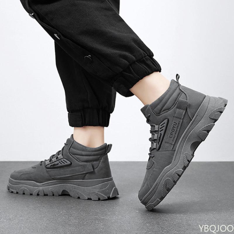 Fashion Fashionable Thick Soled Men's Sports Shoes Autumn New Casual High Top Work Men's Wear-resistant Lace Up Anti Slip Hiking Shoes