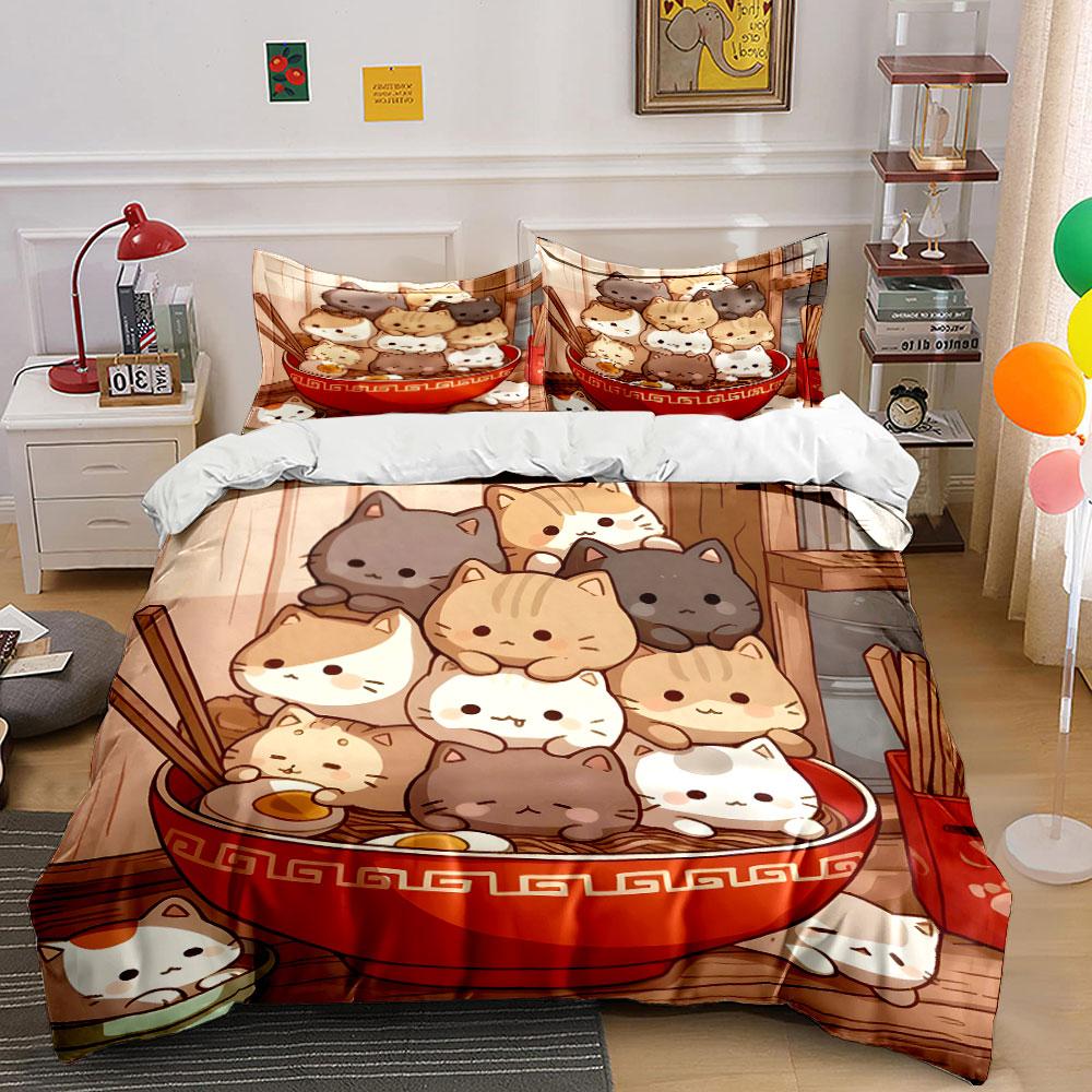 Cartoon Cat Decor Set Gift Soft Comfortable Duvet Cover Bedding Set Included 1*Duvet Cover & 2*Pillowcases, Gift