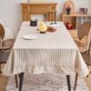 Tablecloth French Retro Striped Yarn-Dyed Cotton And Linen Ruffle Edge Striped Navy Blue Dining Table Living Room Fabric