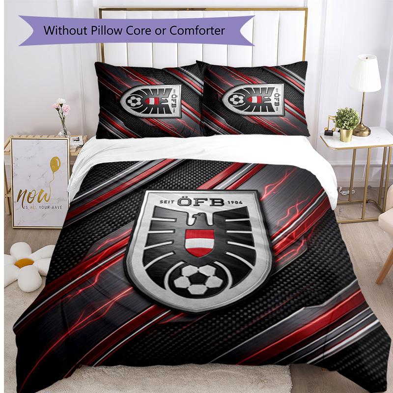 Austria Football Printed Bedding 3 Piece Set Cozy Breathable Bed Cover Set as Housewarming Holiday Gift