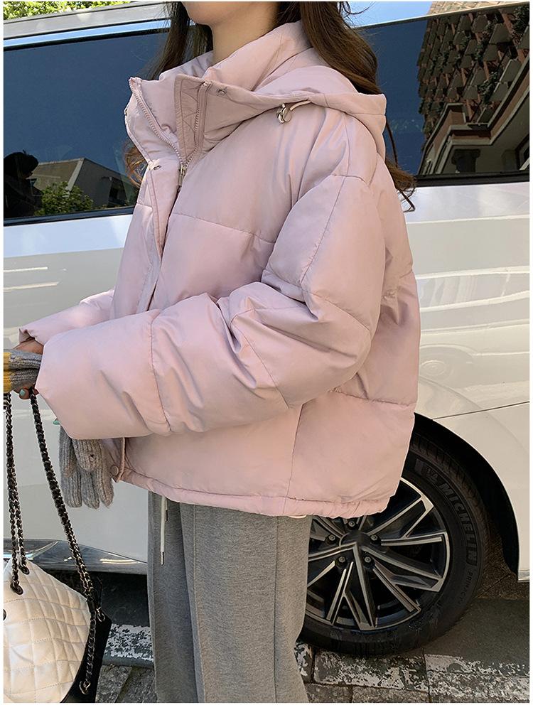 Damen Herbst- und Winterjacke Einfarbig Kapuze Kurz Locker Verdickt Winddicht Studentenjacke Damenjacke 5 Farben