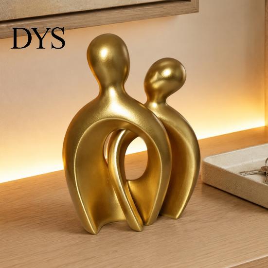 Figurina di Coppia Romantica per Arredamento Casa Statua Astratta, Decorazione in Resina Dorata, Accenti Creativi Moderni da Tavolo Scultura Centrale per Ingresso