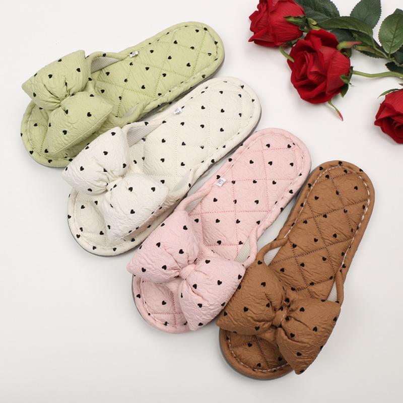 

Bow women s home indoor wooden floor fabric rubber bottom slippers machine washable three-layer thickened thousand bird grid female average size suitable for 36-39 рожевий
