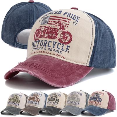 Motorcycle Printing Baseball Hat Vintage Block Washed Cap Adjustable Hats for Women Men