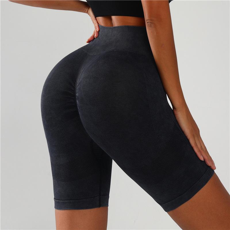 Матовые Бесшовные Леггинсы для Йоги: Женские быстросохнущие спортивные шорты с эффектом пуш-ап и трехчетвертные леггинсы для пилатеса Medium чёрный