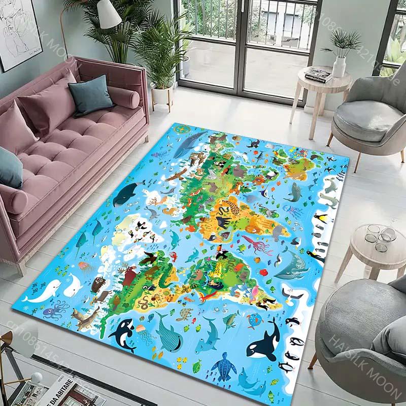 

New Product Cartoon Animal World Map Carpet for Living Room Bedroom Sofa Creative Doormat Home Decor Area Rug Large Size 40x60cm