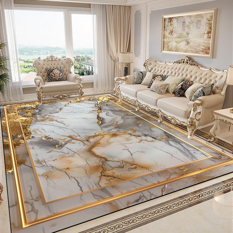 

Роскошные золотые ковры для гостиной, мраморный стиль, европейская декорация, ковры для зоны дивана, нескользящие, для спальни, моющийся мягкий напольный коврик 60*90cm
