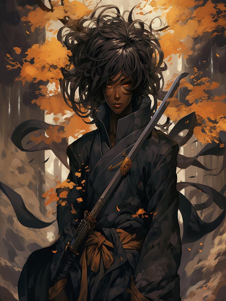 Anime Schwarzer Samurai Sammlung Kunst Wandteppich Manga Comic Slayer Krieger Held Japanischer Ronin Katana Yasuke Display