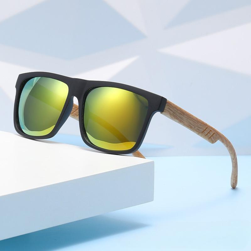 Retro Square Frame Sunglasses Bamboo And Wood Styles Trendy And Fashion Legs Outdoor Sun Protection And Uv Protection Glasses