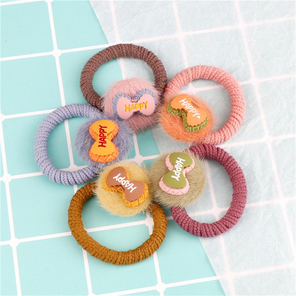 2PCS Sweet Colorful Hair Bands for Kids Girls Furry Fruits Bowknot Heart Winter Hair Ties Elastic Headband Hair Accessories Gift